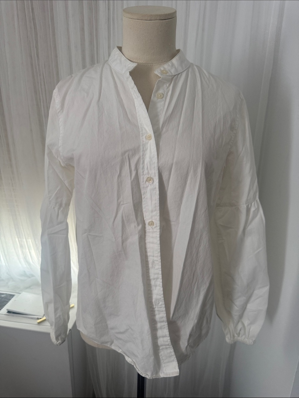 White Woman’s  Mandarin-Collar Button-Up Shirt